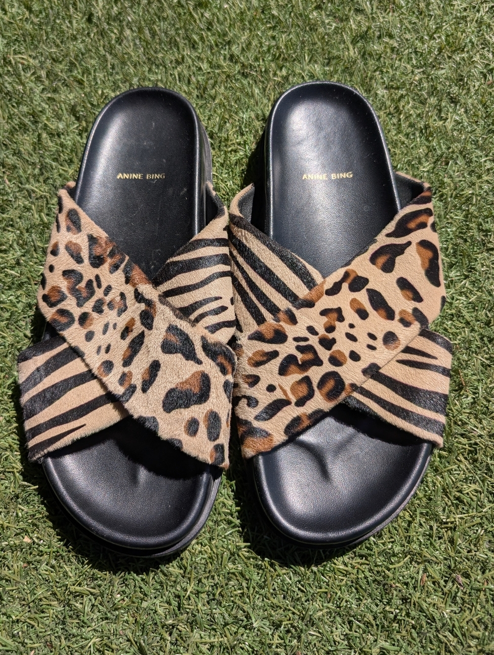 Anine Bing Animal Print Slide Sandals 7